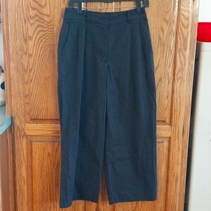 Lucky Brand NWT Women's Sz 4 Pleated Crop‎ Wide-Leg High-Rise Chino Pants Black